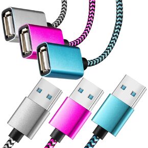 كابل تمديد USB، [3 عبوات/6 أقدام] سلك كابل تمديد USB 2.0 ذكر إلى أنثى، موسع USB لنقل البيانات العالي متوافق مع كاميرا الويب، لوحة مفاتيح USB، محرك فلاش، القرص الصلب، الطابعة in Kuwait