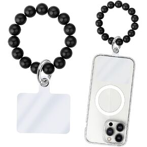 cobee حبل الهاتف مطرز - أحزمة الهاتف الخليوي المعصم خالية من اليد مع 2 جهاز كمبيوتر شخصى بقع الهاتف شفافة انفصال اليدوية الحجر الطبيعي kawaii مطرز الهاتف سحر سوار سلاسل المفاتيح للنساء (أسود) in Kuwait
