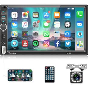 Double Din Touch Screen Car Stereo with Backup Camera, Rimoody 7 Inch Car Radio with Bluetooth FM Radio Mirror Link Car DVR/USB/SD in-Dash Head Unit + Remote Control in Kuwait