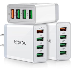 iSeekerKit Fast 3.0 Wall Charger, 3-Pack 4 Ports USB Wall Charger Adapter Fast USB Charging Block USB Charger Block Compatible for Wireless Charger, Samsung Galaxy S23 S22, iPhone 15 14 13 12, iPad in Saudi Arabia
