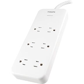 Philips Accessories Philips 6-Outlet Surge Protector, 8 Ft, Braided Cord, Adapter-Spaced, White, SPC6066WB/37 in Kuwait