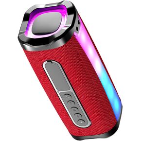 مكبر صوت بلوتوث محمول من BESNOOW، مكبر صوت لاسلكي مقاوم للماء IPX7 مع أضواء وامضة ملونة وهوائي FM، نوع C، وقت تشغيل 18 ساعة، نطاق 100 قدم، باس عميق للخارج، المنزل، الحفلات، السفر (أحمر) in Kuwait