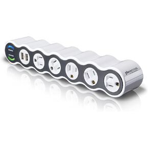 360 Electrical 36053-2CA6ES-R2 Mini Surge Protector, 2-Outlet + 2-USB, White and Gray