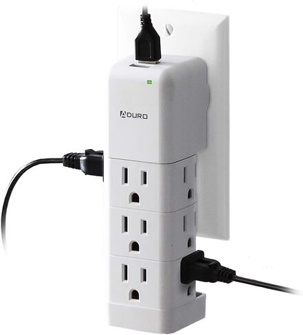 Aduro Surge Protector 9 منافذ توصيل الطاقة مع USB (2 منافذ 2.4A) مثبت على الحائط متعدد المنافذ الفاصل موسع محول أبيض in Kuwait