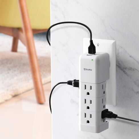Aduro Surge Protector 9 منافذ توصيل الطاقة مع USB (2 منافذ 2.4A) مثبت على الحائط متعدد المنافذ الفاصل موسع محول أبيض in Kuwait