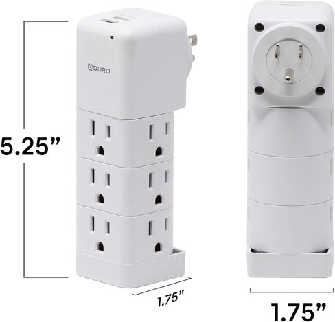 Aduro Surge Protector 9 منافذ توصيل الطاقة مع USB (2 منافذ 2.4A) مثبت على الحائط متعدد المنافذ الفاصل موسع محول أبيض in Kuwait