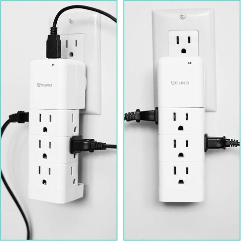 Aduro Surge Protector 9 منافذ توصيل الطاقة مع USB (2 منافذ 2.4A) مثبت على الحائط متعدد المنافذ الفاصل موسع محول أبيض in Kuwait