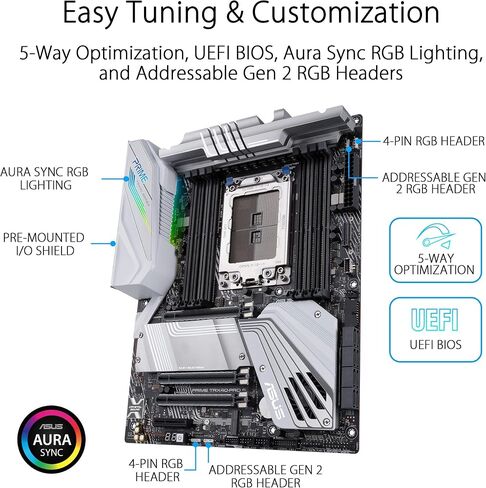 ASUS Prime TRX40-Pro S AMD sTRX4 3rd Gen Ryzen Threadripper ATX Content Creation Motherboard (16 Power Stages, PCIe 4.0, DDR4, Triple M.2, Gigabit LAN, Aura Sync RGB). in Saudi Arabia