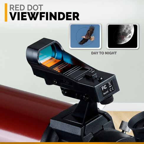 AmScope Refractor ALT-AZ Telescope with Altitude Azimuth Mount, 90mm Aperture, 600mm Focal Length, Stainless Steel Tripod and Red Dot Finder in Saudi Arabia