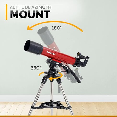 AmScope Refractor ALT-AZ Telescope with Altitude Azimuth Mount, 90mm Aperture, 600mm Focal Length, Stainless Steel Tripod and Red Dot Finder in Saudi Arabia