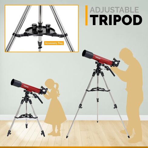 AmScope Refractor ALT-AZ Telescope with Altitude Azimuth Mount, 90mm Aperture, 600mm Focal Length, Stainless Steel Tripod and Red Dot Finder in Saudi Arabia