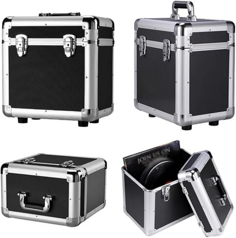 صندوق تخزين أقراص DVD حامل أقراص DVD من الفينيل لسجلات 10 و12 بوصة، مجموعة سجلات الفينيل ومنظم مع قفل، مكعب تخزين سجل قوي مع منظم تخزين الوسائط بإطار من سبائك الألومنيوم in Kuwait