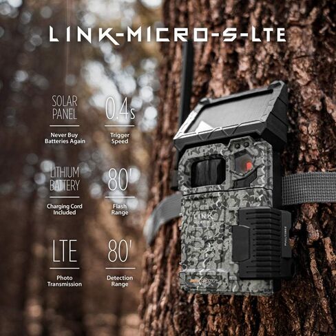 SPYPOINT Link-Micro-S-LTE-V Trail Camera Cellular Solar Panel 10MP Photos Night Vision 4 LED Infrared Flash 80'Detection Flash Range 0.4second Trigger Speed Game Cell Cameras for Hunting-For USA only in Saudi Arabia