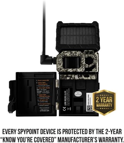 SPYPOINT Link-Micro-S-LTE-V Trail Camera Cellular Solar Panel 10MP Photos Night Vision 4 LED Infrared Flash 80'Detection Flash Range 0.4second Trigger Speed Game Cell Cameras for Hunting-For USA only in Saudi Arabia