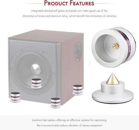 4 قطع من Tertullus مكبر صوت من الألومنيوم + أقدام عزل مكبر الصوت ووسادة علوية وأقدام عزل القرص الدوار لمكبر الصوت ومشغل القرص الدوار ومضخم الصوت باللون الفضي in Kuwait