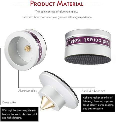 4 قطع من Tertullus مكبر صوت من الألومنيوم + أقدام عزل مكبر الصوت ووسادة علوية وأقدام عزل القرص الدوار لمكبر الصوت ومشغل القرص الدوار ومضخم الصوت باللون الفضي in Kuwait