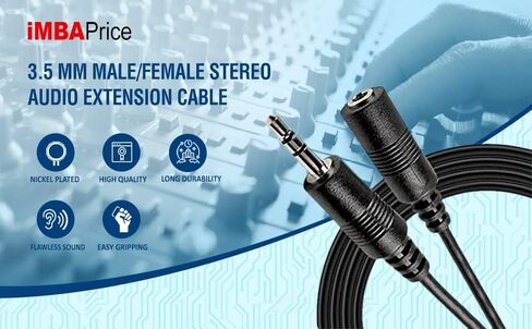 iMBAPrice® 12 Feet Professional Quality Nickel Plated 3.5 mm Male/Female Stereo Audio Extension Cable in Saudi Arabia
