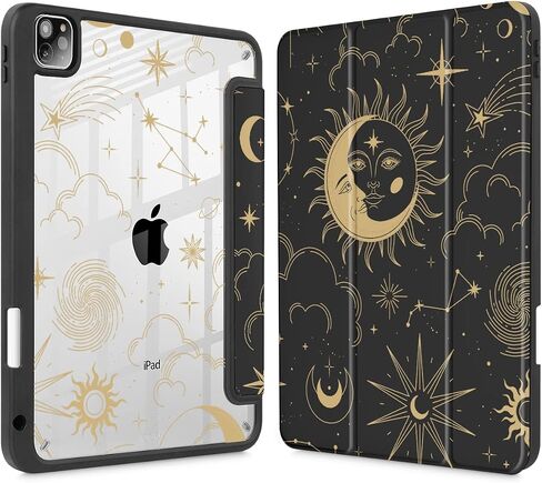 Tuiklol for iPad Pro 12.9 Inch 6th/5th/4th/3rd Generation 2022 2021 2020 2018 Case,Built-in Pencil Holder Clear Transparent Protective Back Shell Cover with Auto Sleep/Wake, Moon and Star in Saudi Arabia