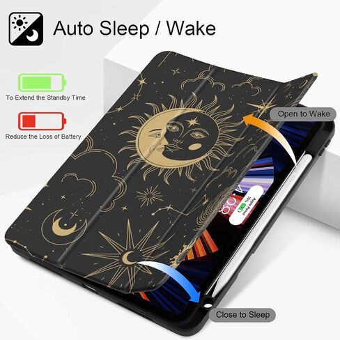 Tuiklol for iPad Pro 12.9 Inch 6th/5th/4th/3rd Generation 2022 2021 2020 2018 Case,Built-in Pencil Holder Clear Transparent Protective Back Shell Cover with Auto Sleep/Wake, Moon and Star in Saudi Arabia