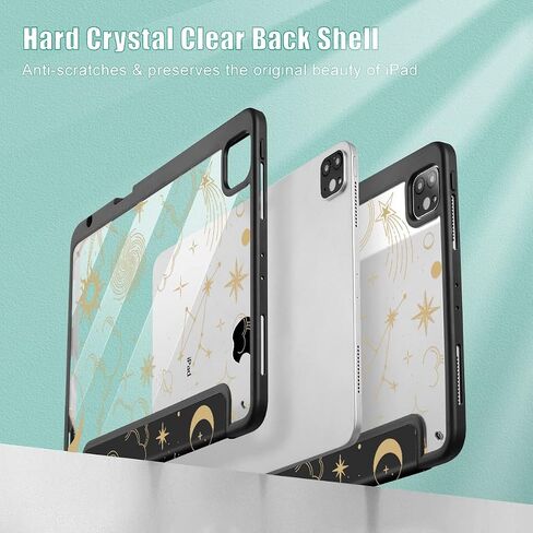 Tuiklol for iPad Pro 12.9 Inch 6th/5th/4th/3rd Generation 2022 2021 2020 2018 Case,Built-in Pencil Holder Clear Transparent Protective Back Shell Cover with Auto Sleep/Wake, Moon and Star in Saudi Arabia