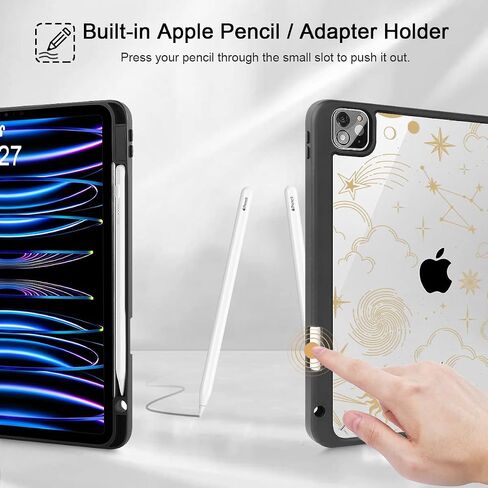 Tuiklol for iPad Pro 12.9 Inch 6th/5th/4th/3rd Generation 2022 2021 2020 2018 Case,Built-in Pencil Holder Clear Transparent Protective Back Shell Cover with Auto Sleep/Wake, Moon and Star in Saudi Arabia