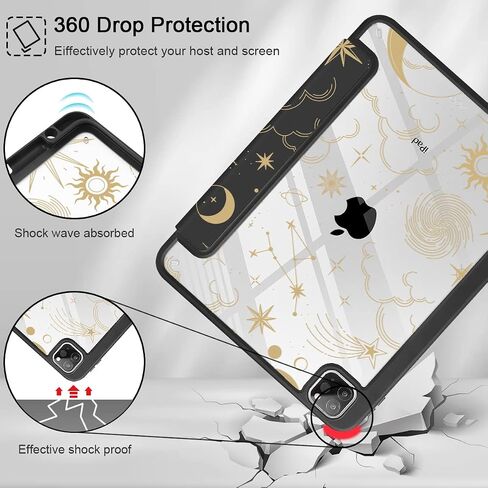 Tuiklol for iPad Pro 12.9 Inch 6th/5th/4th/3rd Generation 2022 2021 2020 2018 Case,Built-in Pencil Holder Clear Transparent Protective Back Shell Cover with Auto Sleep/Wake, Moon and Star in Saudi Arabia