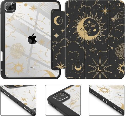 Tuiklol for iPad Pro 12.9 Inch 6th/5th/4th/3rd Generation 2022 2021 2020 2018 Case,Built-in Pencil Holder Clear Transparent Protective Back Shell Cover with Auto Sleep/Wake, Moon and Star in Saudi Arabia