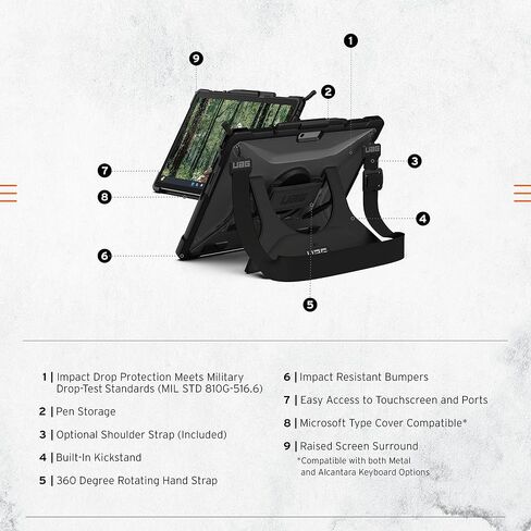 URBAN ARMOR GEAR UAG Designed for Microsoft Surface Pro 13" 12/11 Edition Case with Built-in Kickstand Hand & Shoulder Strap Pen Holder Compatible with Type Cover Keyboard Protective Cover, Plasma Ice in Saudi Arabia