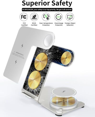 شاحن لاسلكي، قاعدة شحن لاسلكية 3 في 1 من سبائك الألومنيوم لهواتف Apple iPhone/iWatch/Airpods، وiPhone 14,13,12,11 (Pro, ProMax)/XS/XR/XS/X/8(Plus)، iWatch8/7/ 6/SE/5/4/3/2,ايربودز 3/2/برو in Kuwait