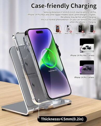شاحن لاسلكي، قاعدة شحن لاسلكية 3 في 1 من سبائك الألومنيوم لهواتف Apple iPhone/iWatch/Airpods، وiPhone 14,13,12,11 (Pro, ProMax)/XS/XR/XS/X/8(Plus)، iWatch8/7/ 6/SE/5/4/3/2,ايربودز 3/2/برو in Kuwait