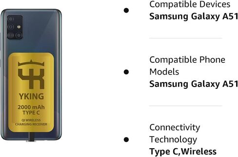 2000 mah QI Wireless Charging Adapter for Samsung A14 A34 A54 M54 A51 - Type C Wireless Charging Adapter USB-c - Fast Qi Wireless Receiver Type C - Qi Wireless Charger Adapter in Saudi Arabia