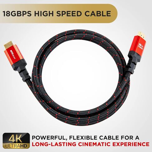 Ritz Gear 4K HDMI 2.0 Cable 8 ft. [3 Pack] 18 Gbps Ultra High Speed Braided Nylon Cord & Gold Connectors - 4K@60Hz/UHD/3D/2160p/1080p/ARC & Ethernet. Compatible with UHD TV/Monitor/PC/PS5/Xbox in Saudi Arabia