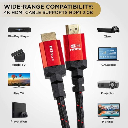 Ritz Gear 4K HDMI 2.0 Cable 8 ft. [3 Pack] 18 Gbps Ultra High Speed Braided Nylon Cord & Gold Connectors - 4K@60Hz/UHD/3D/2160p/1080p/ARC & Ethernet. Compatible with UHD TV/Monitor/PC/PS5/Xbox in Saudi Arabia