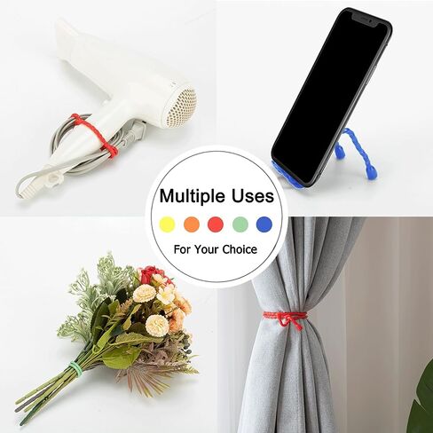 10 PCS 6-Inch Silicone Cable Ties - Reusable Twist Ties Bendable Steel-Core Rubber Cable Ties for Bundling and Holding, All Purpose Cord Tie for Indoor and Outdoor (5 Colors) in Kuwait