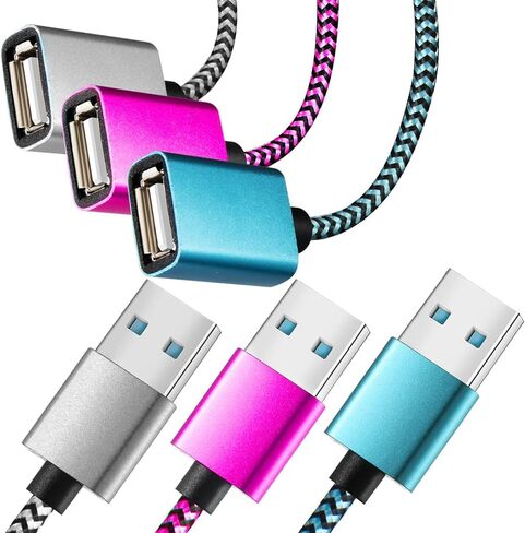 كابل تمديد USB، [3 عبوات/6 أقدام] سلك كابل تمديد USB 2.0 ذكر إلى أنثى، موسع USB لنقل البيانات العالي متوافق مع كاميرا الويب، لوحة مفاتيح USB، محرك فلاش، القرص الصلب، الطابعة in Kuwait