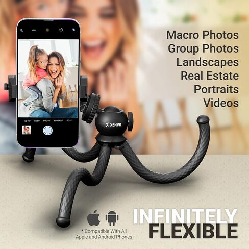 SquidGrip Flexible Cell Phone Tripod and Portable Action Camera Holder - Compatible with iPhone, GoPro, Android, Samsung, Google Pixel and All Mobile Phones Black in Saudi Arabia