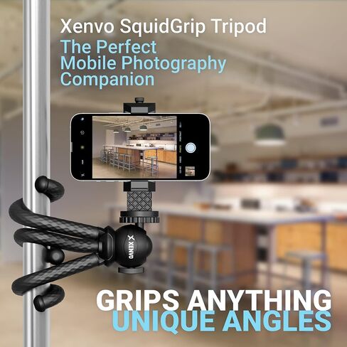 SquidGrip Flexible Cell Phone Tripod and Portable Action Camera Holder - Compatible with iPhone, GoPro, Android, Samsung, Google Pixel and All Mobile Phones Black in Saudi Arabia