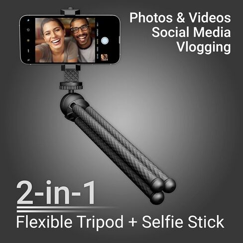 SquidGrip Flexible Cell Phone Tripod and Portable Action Camera Holder - Compatible with iPhone, GoPro, Android, Samsung, Google Pixel and All Mobile Phones Black in Saudi Arabia