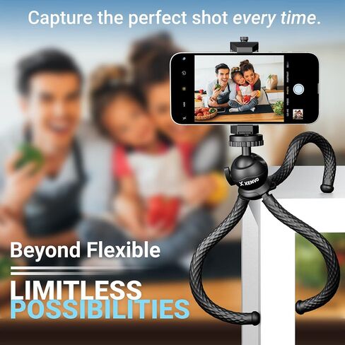 SquidGrip Flexible Cell Phone Tripod and Portable Action Camera Holder - Compatible with iPhone, GoPro, Android, Samsung, Google Pixel and All Mobile Phones Black in Saudi Arabia
