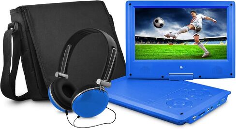 مشغل DVD المحمول Ematic مع شاشة دوارة LDC مقاس 9 بوصة، وحقيبة سفر وسماعات رأس، باللون الأزرق المخضر in Kuwait