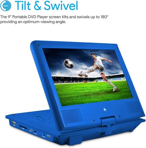 مشغل DVD المحمول Ematic مع شاشة دوارة LDC مقاس 9 بوصة، وحقيبة سفر وسماعات رأس، باللون الأزرق المخضر in Kuwait