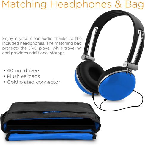 مشغل DVD المحمول Ematic مع شاشة دوارة LDC مقاس 9 بوصة، وحقيبة سفر وسماعات رأس، باللون الأزرق المخضر in Kuwait
