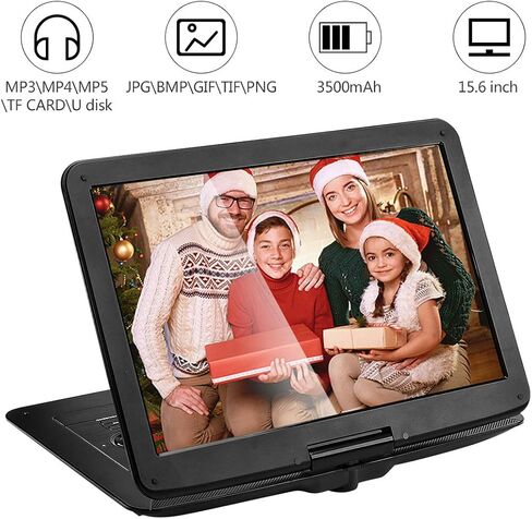 مشغل DVD/CD كبير محمول من YOOHOO مقاس 17.9 بوصة مع شاشة LCD عالية الوضوح دوارة 270 درجة مقاس 15.6 بوصة، وبطارية قابلة لإعادة الشحن لمدة 6 ساعات، ودعم CD/DVD/بطاقة SD/USB in Kuwait