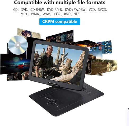 مشغل DVD/CD كبير محمول من YOOHOO مقاس 17.9 بوصة مع شاشة LCD عالية الوضوح دوارة 270 درجة مقاس 15.6 بوصة، وبطارية قابلة لإعادة الشحن لمدة 6 ساعات، ودعم CD/DVD/بطاقة SD/USB in Kuwait