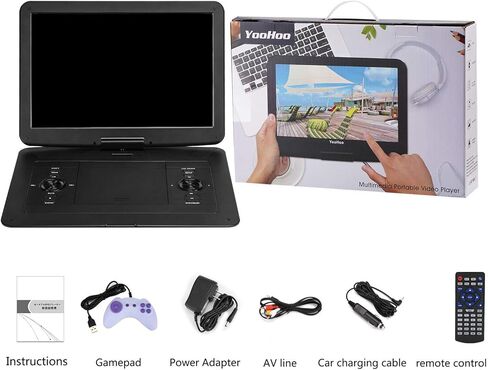 مشغل DVD/CD كبير محمول من YOOHOO مقاس 17.9 بوصة مع شاشة LCD عالية الوضوح دوارة 270 درجة مقاس 15.6 بوصة، وبطارية قابلة لإعادة الشحن لمدة 6 ساعات، ودعم CD/DVD/بطاقة SD/USB in Kuwait