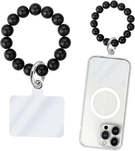 cobee حبل الهاتف مطرز - أحزمة الهاتف الخليوي المعصم خالية من اليد مع 2 جهاز كمبيوتر شخصى بقع الهاتف شفافة انفصال اليدوية الحجر الطبيعي kawaii مطرز الهاتف سحر سوار سلاسل المفاتيح للنساء (أسود) in Kuwait