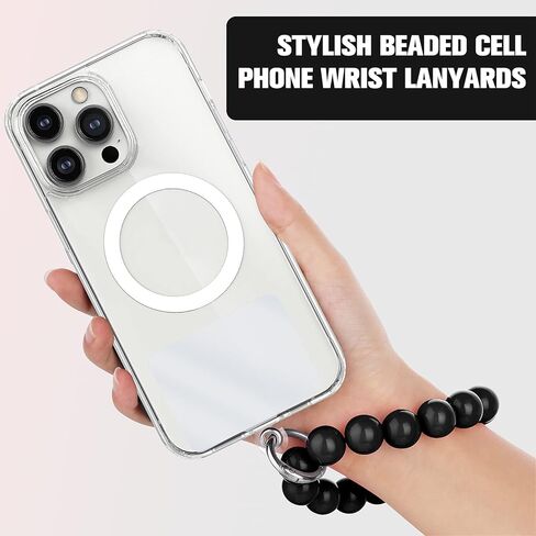 cobee حبل الهاتف مطرز - أحزمة الهاتف الخليوي المعصم خالية من اليد مع 2 جهاز كمبيوتر شخصى بقع الهاتف شفافة انفصال اليدوية الحجر الطبيعي kawaii مطرز الهاتف سحر سوار سلاسل المفاتيح للنساء (أسود) in Kuwait