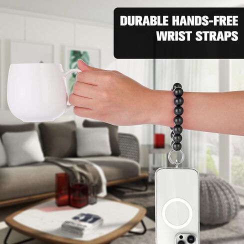 cobee حبل الهاتف مطرز - أحزمة الهاتف الخليوي المعصم خالية من اليد مع 2 جهاز كمبيوتر شخصى بقع الهاتف شفافة انفصال اليدوية الحجر الطبيعي kawaii مطرز الهاتف سحر سوار سلاسل المفاتيح للنساء (أسود) in Kuwait