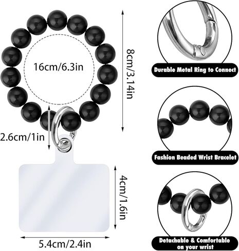 cobee حبل الهاتف مطرز - أحزمة الهاتف الخليوي المعصم خالية من اليد مع 2 جهاز كمبيوتر شخصى بقع الهاتف شفافة انفصال اليدوية الحجر الطبيعي kawaii مطرز الهاتف سحر سوار سلاسل المفاتيح للنساء (أسود) in Kuwait