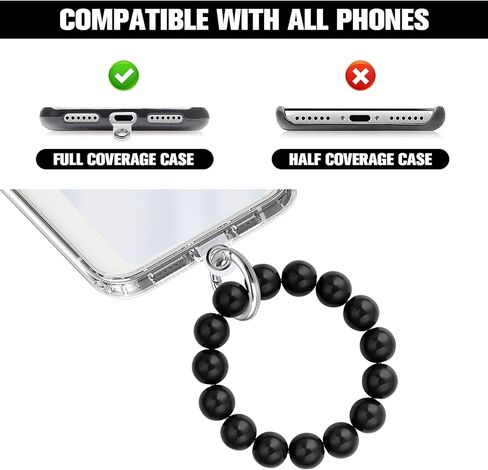 cobee حبل الهاتف مطرز - أحزمة الهاتف الخليوي المعصم خالية من اليد مع 2 جهاز كمبيوتر شخصى بقع الهاتف شفافة انفصال اليدوية الحجر الطبيعي kawaii مطرز الهاتف سحر سوار سلاسل المفاتيح للنساء (أسود) in Kuwait